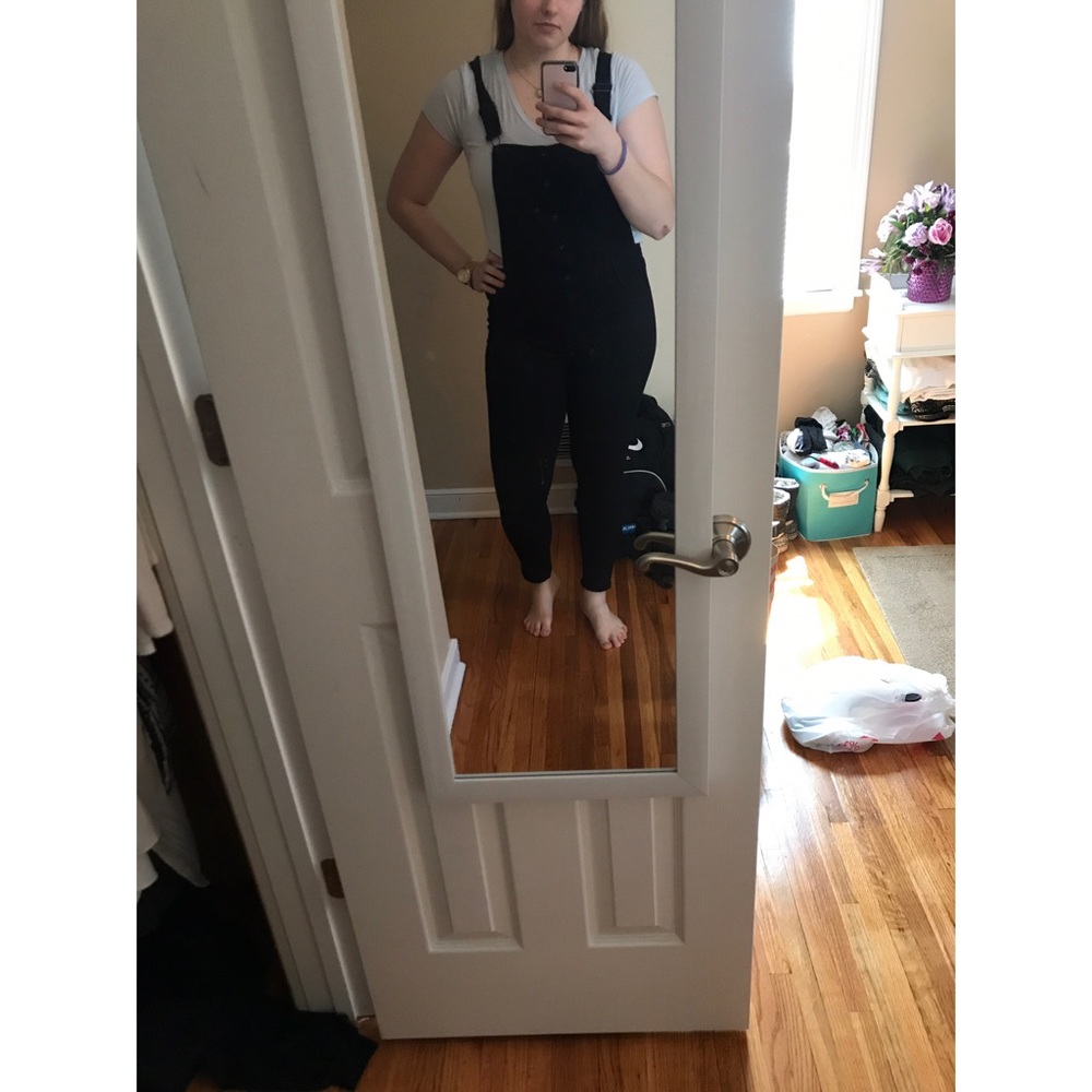 Black skinny overalls